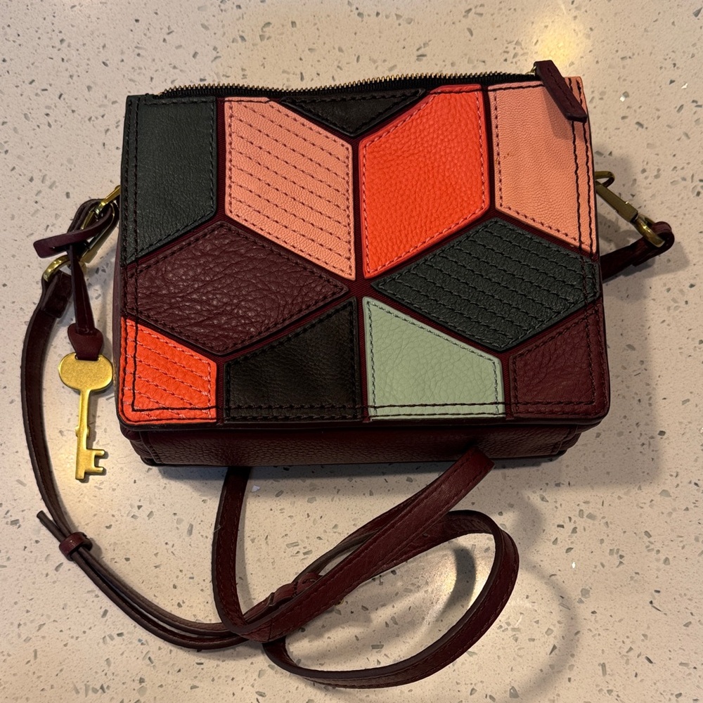 Fossil Campbell Geometric Patchwork Leather Cross… - image 1